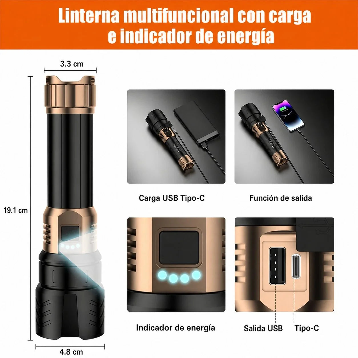 Linterna Táctica LED 3000 Lúmenes con Lente de Ignición Multifuncional Resistente al Agua | FYREBEAM™