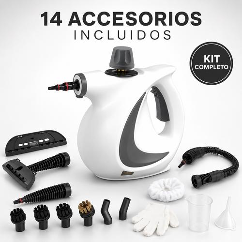 Limpiador a Vapor Portátil con 14 Accesorios para Auto, Baño, Cocina y Tapicería | VAPORLYX™