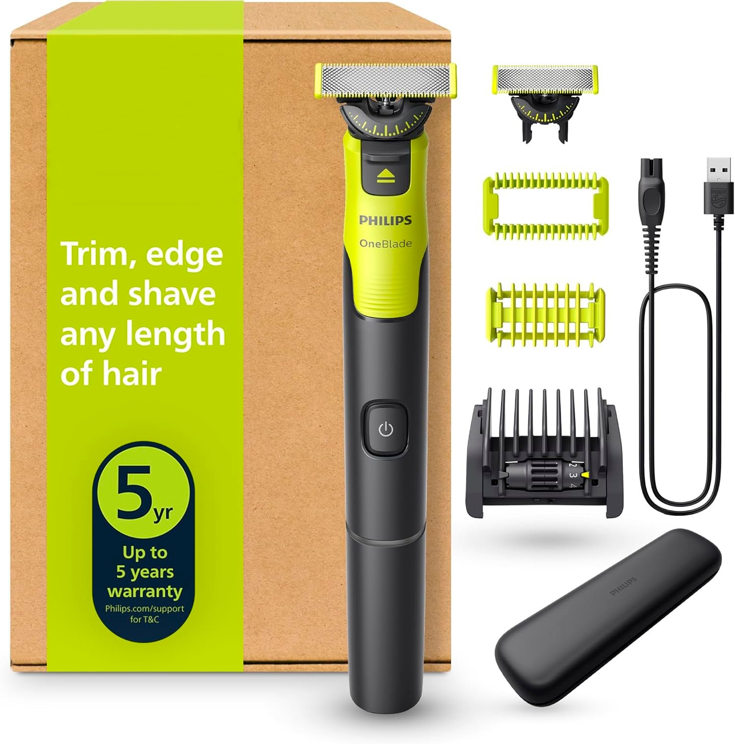 OneBlade Face 360 Recortadora de pelo facial + 1 cuchilla extra, peine 5 en 1