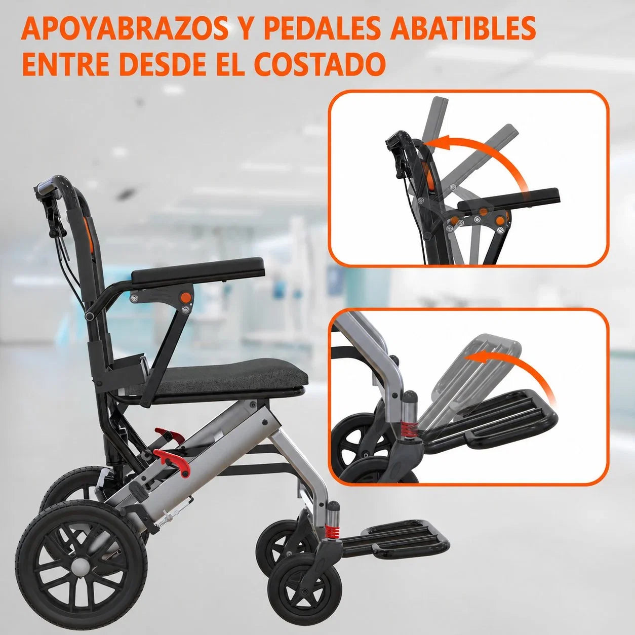 Silla de Ruedas Plegable Ligera con Frenos Dobles y Apoyabrazos Abatibles FOLDAVIA™