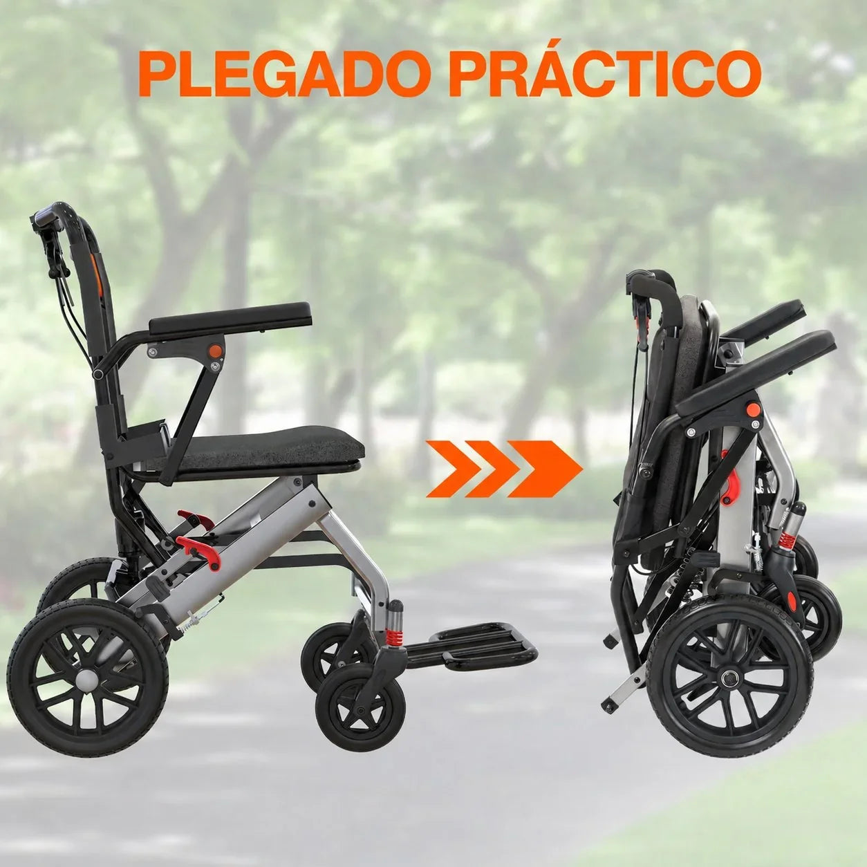 Silla de Ruedas Plegable Ligera con Frenos Dobles y Apoyabrazos Abatibles FOLDAVIA™