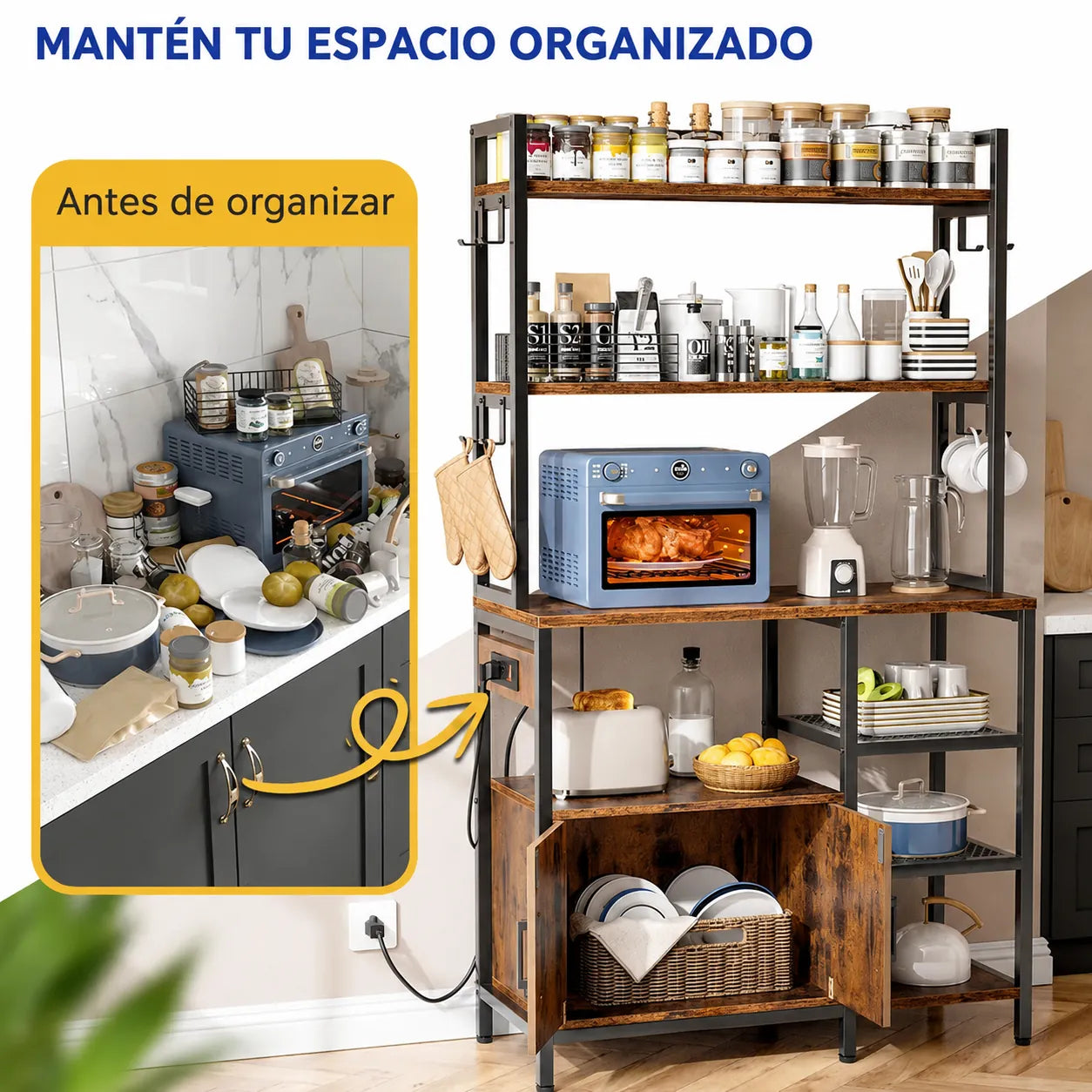 Estante de Cocina Industrial 6 Niveles Metal y Madera - FERRAVO™