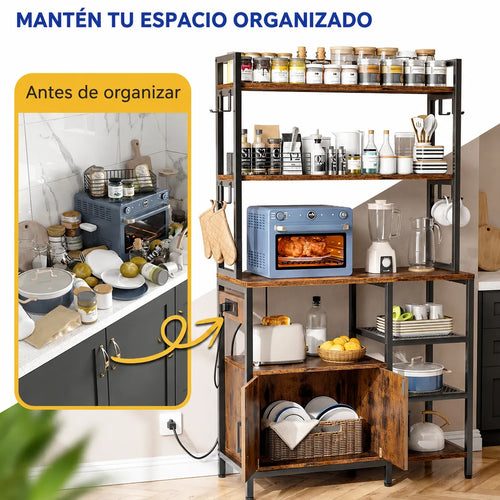 Estante de Cocina Industrial 6 Niveles Metal y Madera - FERRAVO™