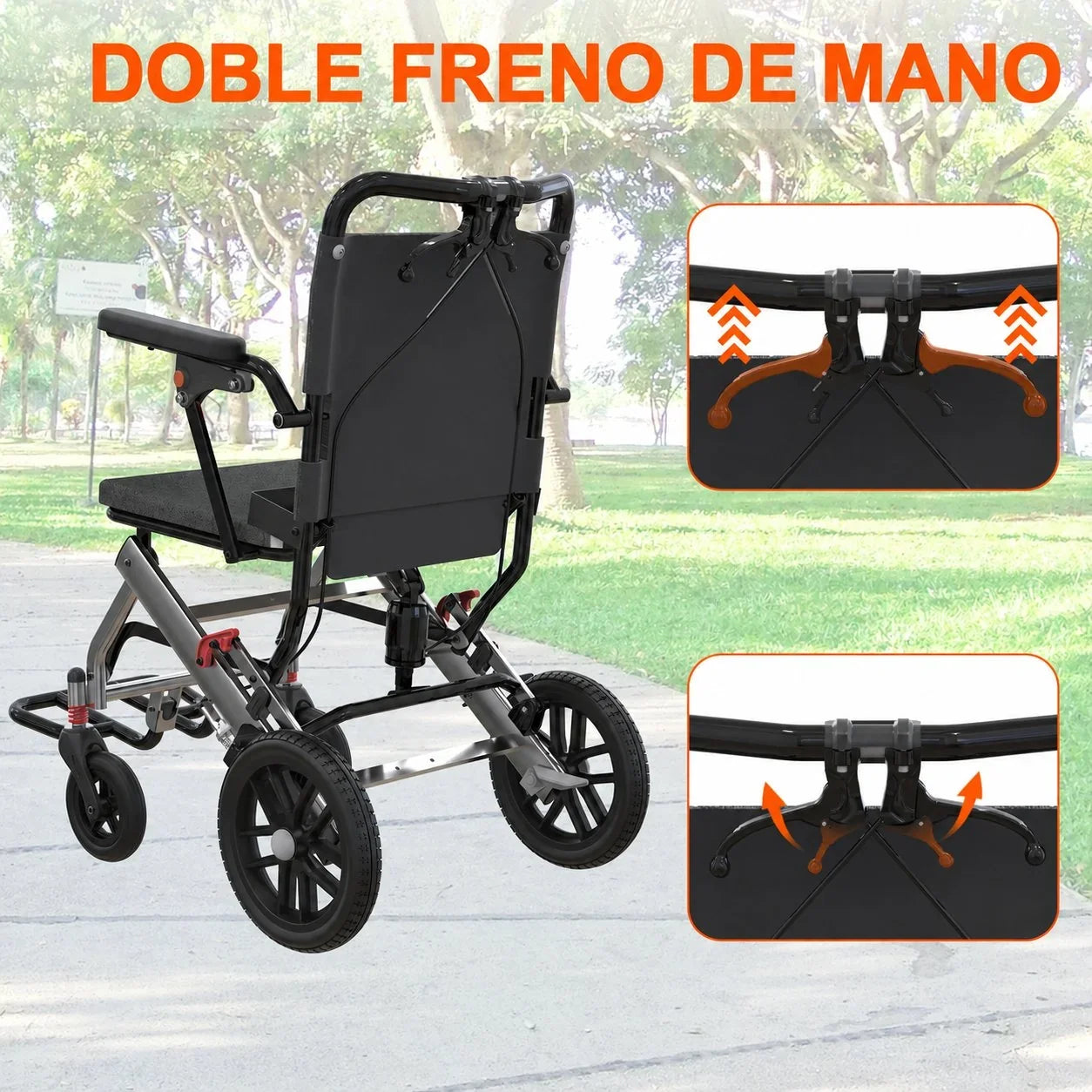 Silla de Ruedas Plegable Ligera con Frenos Dobles y Apoyabrazos Abatibles FOLDAVIA™