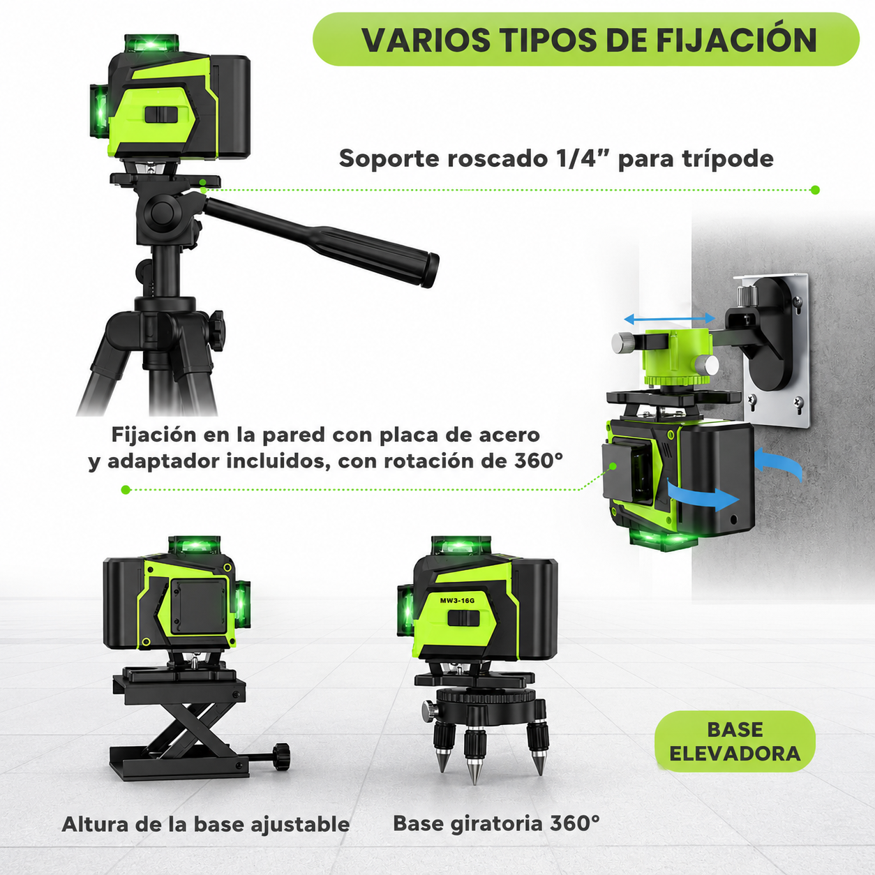 Nivel Láser Autonivelante 30 m, Brillo 1–100%, Control Remoto, IP54 | QuadBeam™ 4D