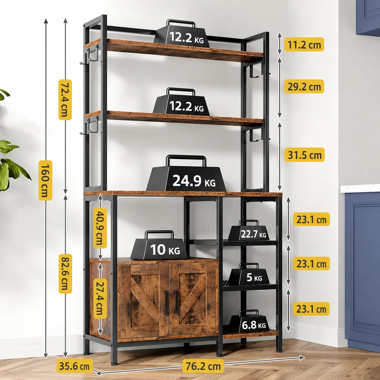 Estante de Cocina Industrial 6 Niveles Metal y Madera - FERRAVO™