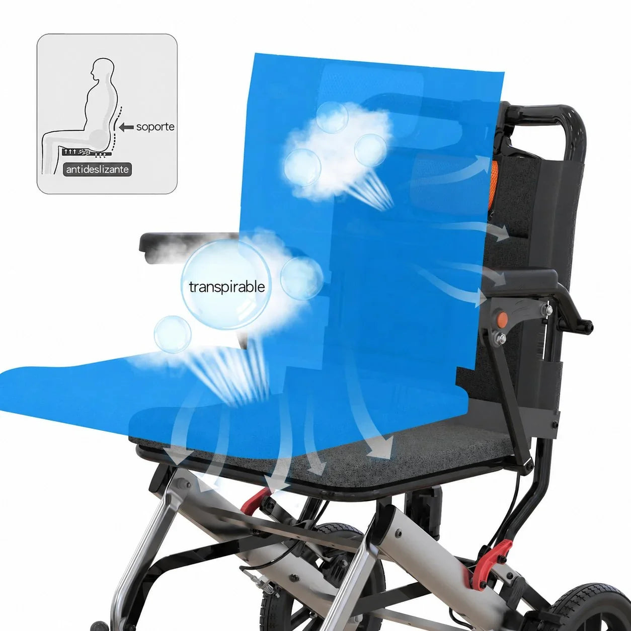 Silla de Ruedas Plegable Ligera con Frenos Dobles y Apoyabrazos Abatibles FOLDAVIA™