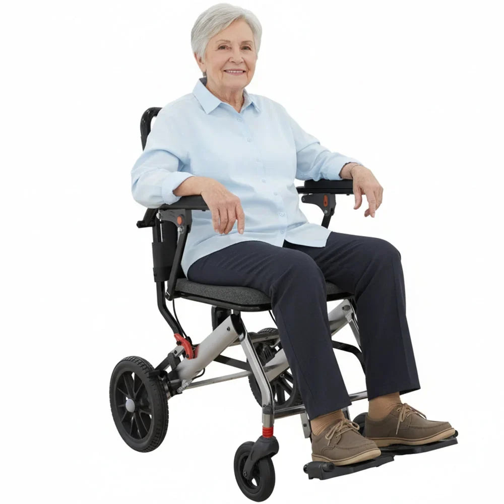 Silla de Ruedas Plegable Ligera con Frenos Dobles y Apoyabrazos Abatibles FOLDAVIA™