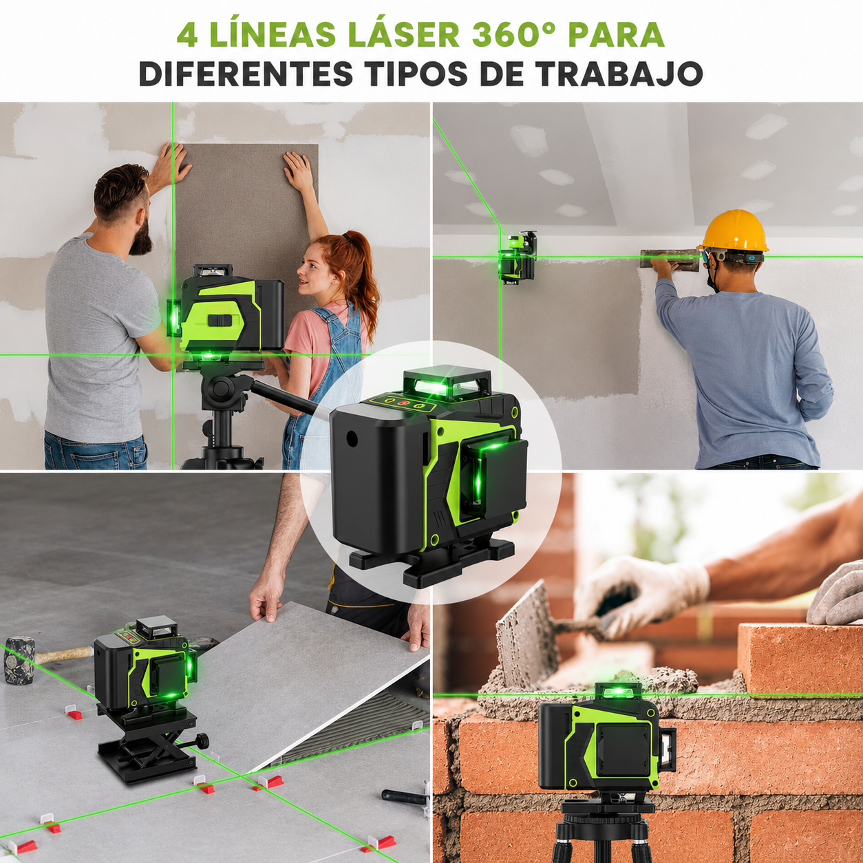 Nivel Láser Autonivelante 30 m, Brillo 1–100%, Control Remoto, IP54 | QuadBeam™ 4D