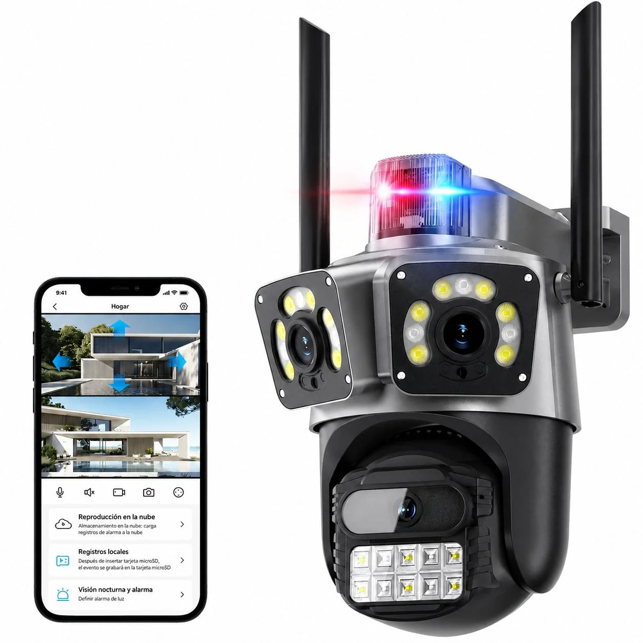 Cámara de Seguridad Wi-Fi Exterior 6MP con Doble Lente y Visión Panorámica PANORVIA™