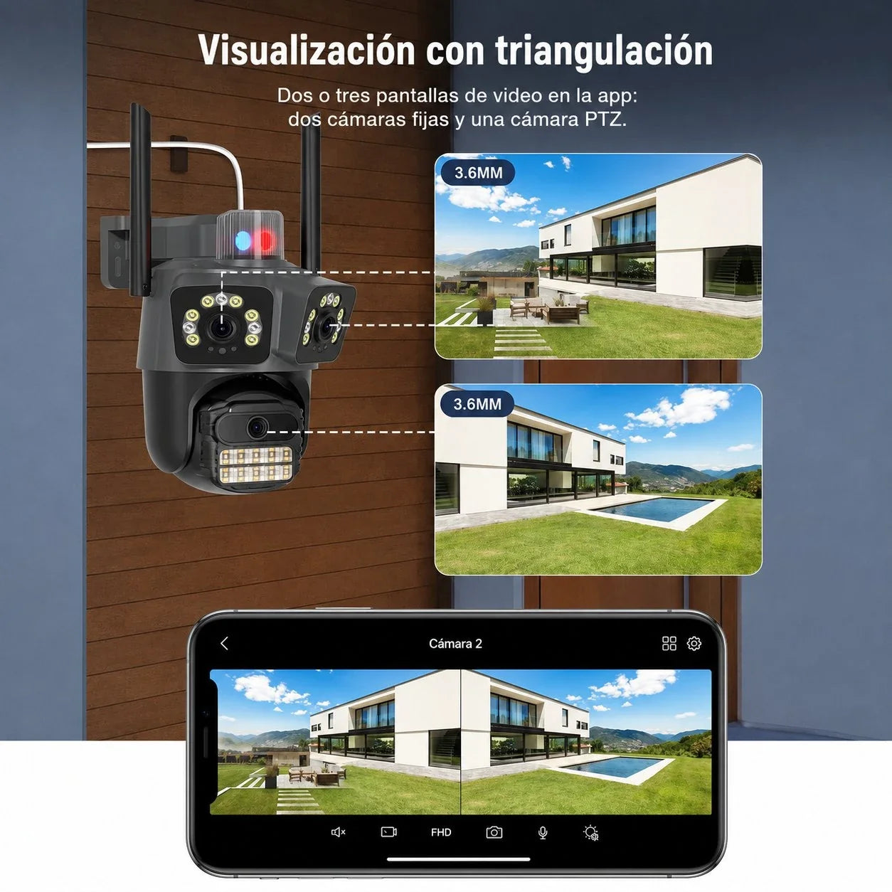 Cámara de Seguridad Wi-Fi Exterior 6MP con Doble Lente y Visión Panorámica PANORVIA™