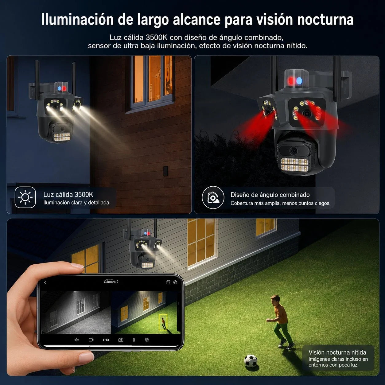 Cámara de Seguridad Wi-Fi Exterior 6MP con Doble Lente y Visión Panorámica PANORVIA™