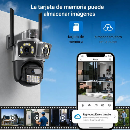 Cámara de Seguridad Wi-Fi Exterior 6MP con Doble Lente y Visión Panorámica PANORVIA™
