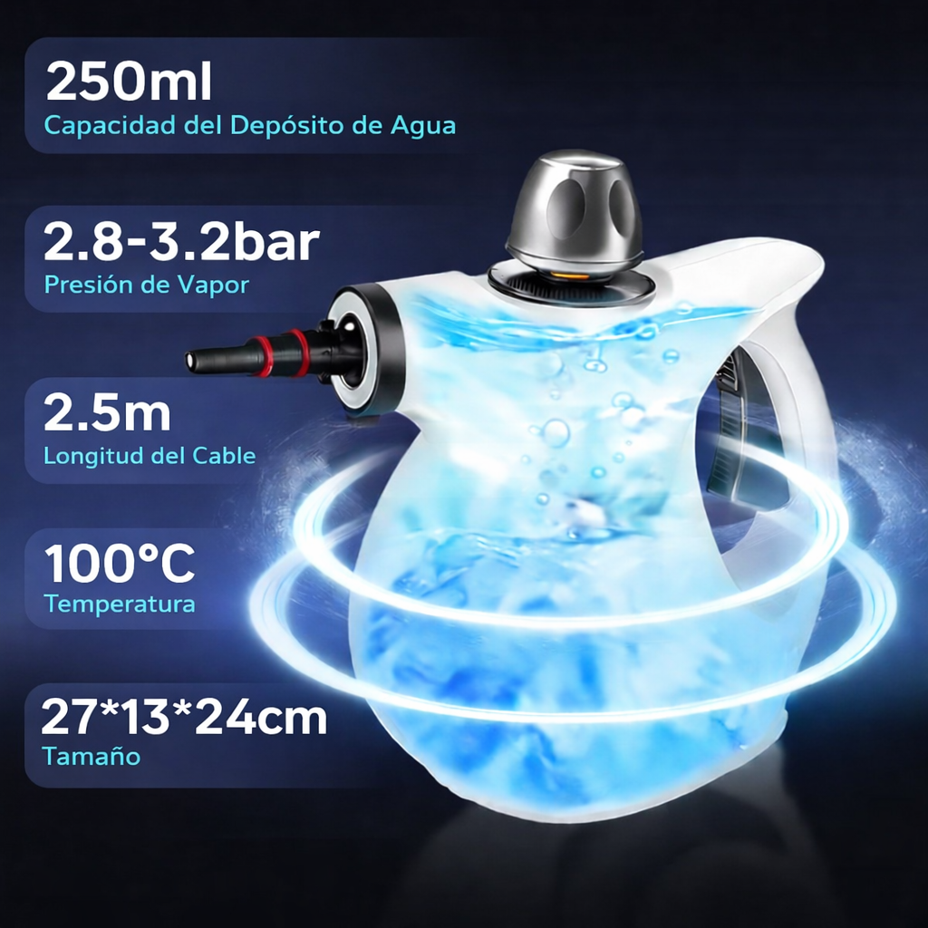 Limpiador a Vapor Portátil con 14 Accesorios para Auto, Baño, Cocina y Tapicería | VAPORLYX™