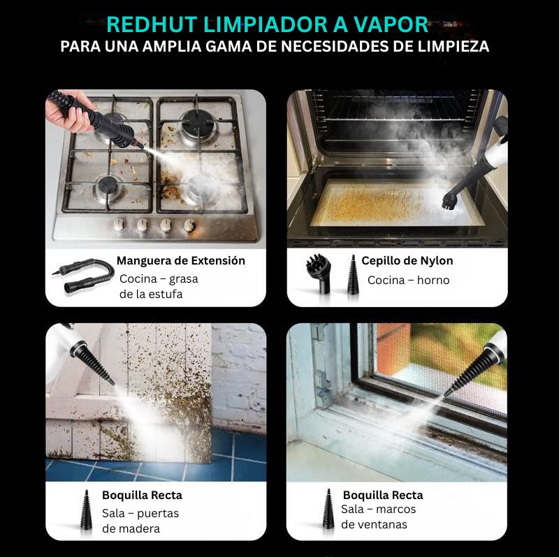 Limpiador a Vapor Portátil con 14 Accesorios para Auto, Baño, Cocina y Tapicería | VAPORLYX™