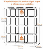Clóset Portátil Grande con Cubierta, 6 Repisas y 3 Barras para Colgar WARDLORA™