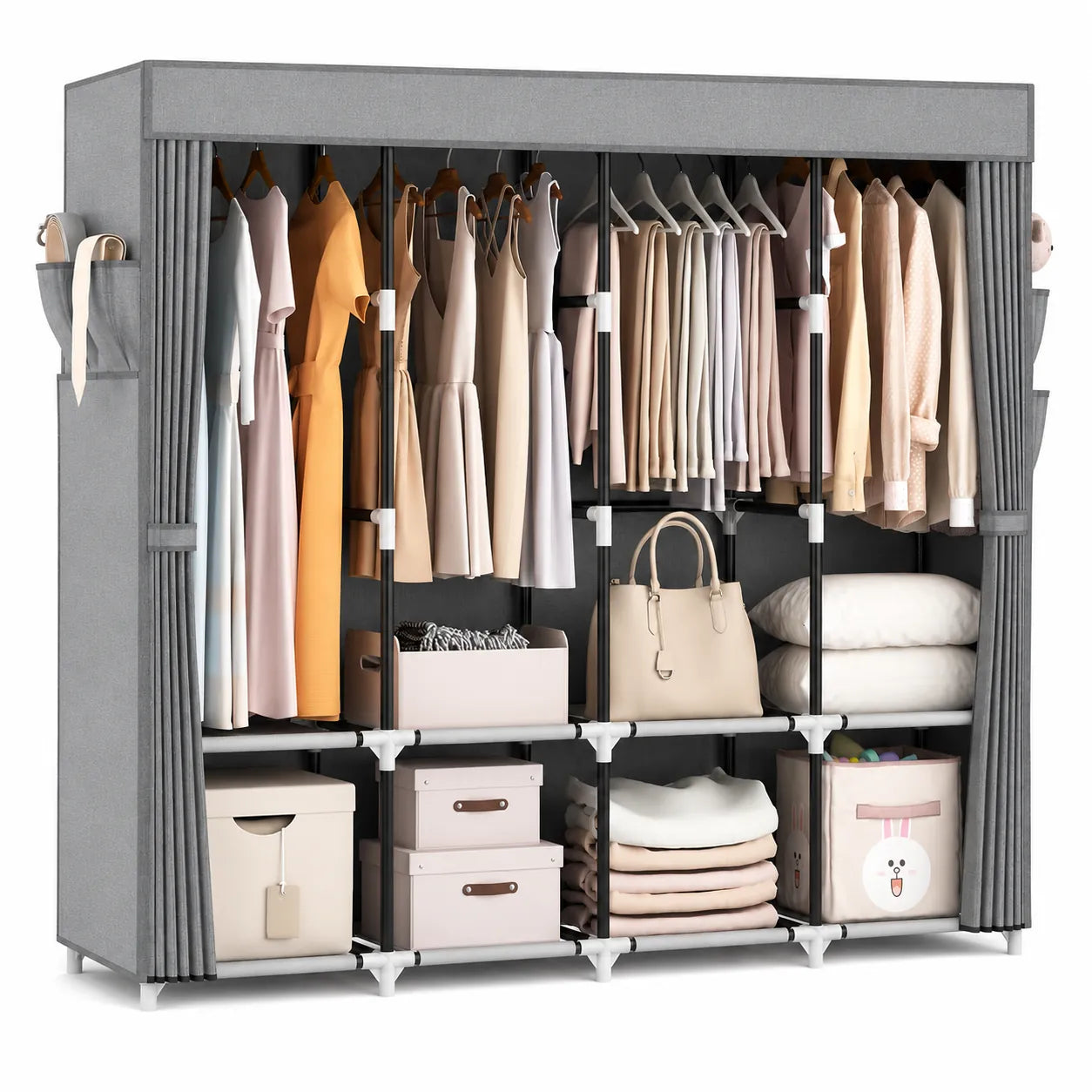 Clóset Portátil Grande con Cubierta, 6 Repisas y 3 Barras para Colgar WARDLORA™
