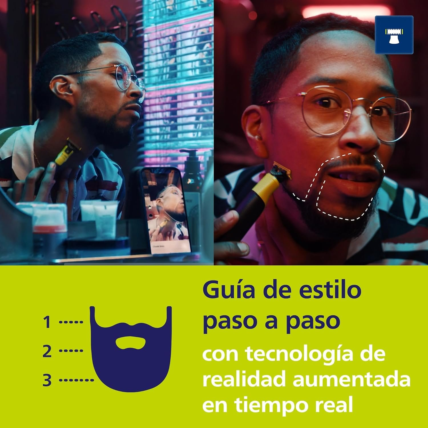 OneBlade Face 360 Recortadora de pelo facial + 1 cuchilla extra, peine 5 en 1